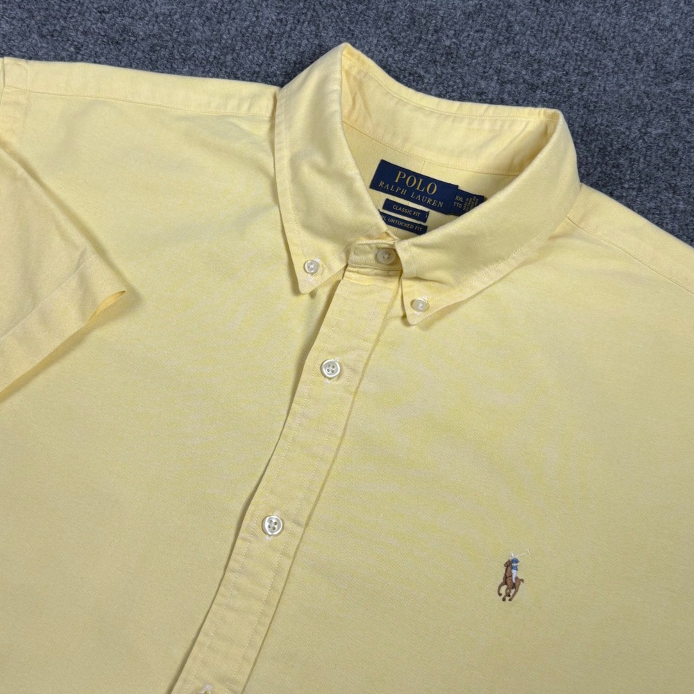 Polo Ralph Lauren Mens XXL Yellow Short Sleeve Oxford Shirt RL Untucked Fit